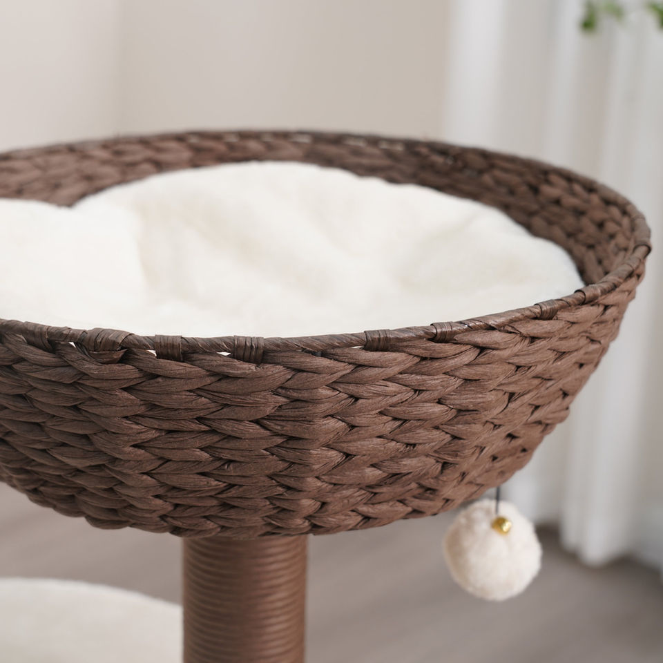 Petpals Quartz PP210341 cat tree handwoven recycled paper basket with a removable cushion