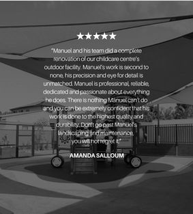 Five-star review for Manuel’s Landscaping praising compliant childcare outdoor construction and attention to safety standards