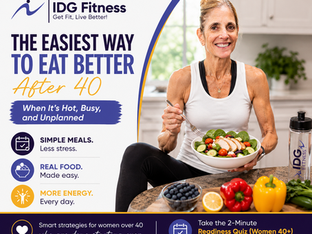 Deb Goodge, certified fitness coach and co-founder of IDG Fitness, smiling in a bright indoor setting. She helps busy women over 40 build sustainable fitness habits, increase energy, and stay consistent with exercise through realistic, strength-focused coaching.