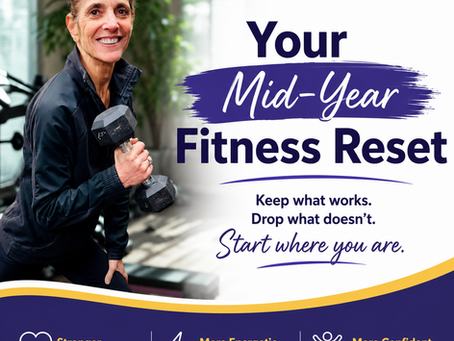 Woman over 40 performing a dumbbell strength-training exercise in a bright home gym, representing a realistic and sustainable approach to building strength, energy, confidence, and healthy habits during a midlife fitness journey.