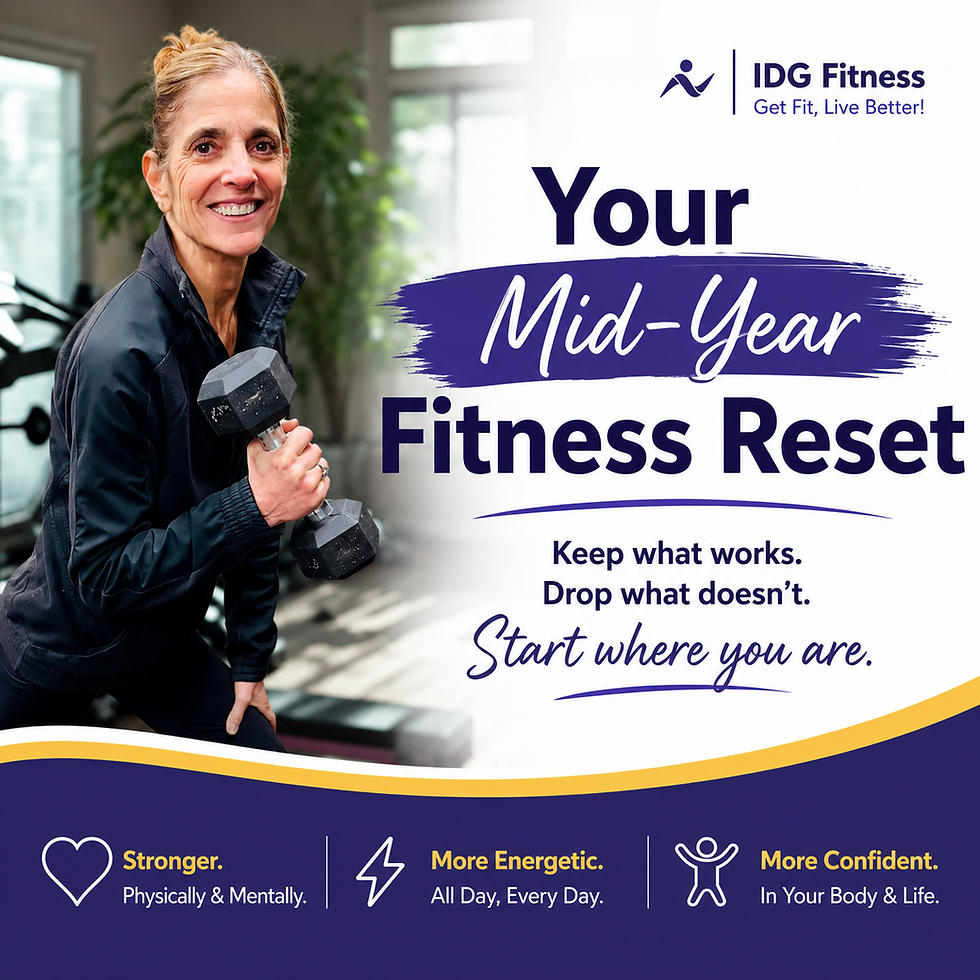 Woman over 40 performing a dumbbell strength-training exercise in a bright home gym, representing a realistic and sustainable approach to building strength, energy, confidence, and healthy habits during a midlife fitness journey.