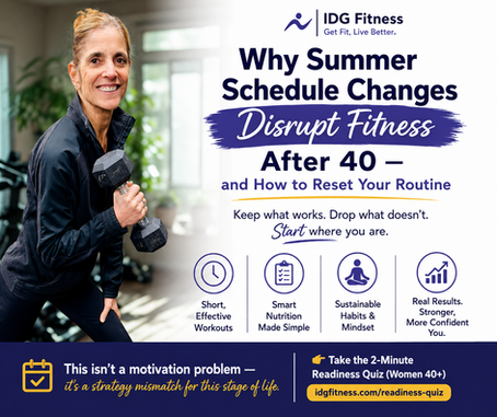 Busy woman over 40 exercising outdoors and smiling confidently, representing a realistic approach to fitness that prioritizes consistency, energy, and healthy habits despite the demands of work, family, travel, and a busy schedule.