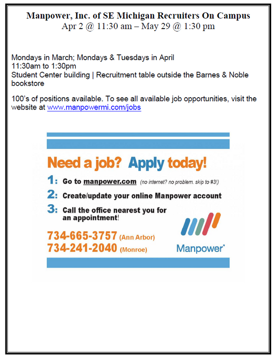 Manpower Recruiters @ WCC April 2nd!