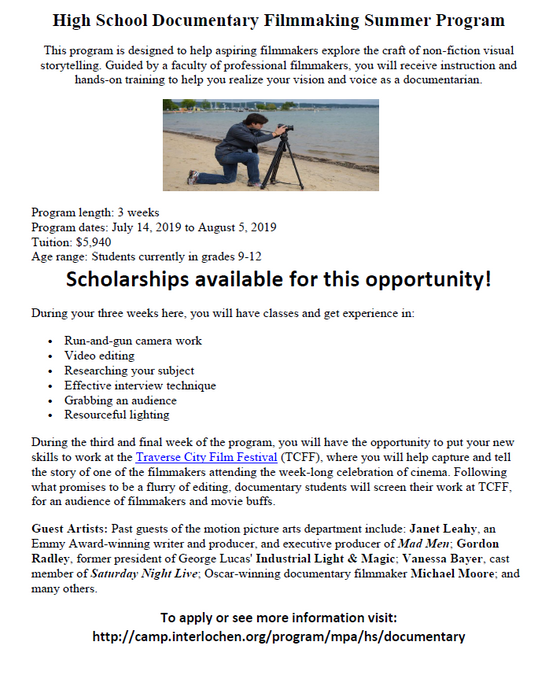 High School Documentary Filmmaking Summer Program- Apply Now!