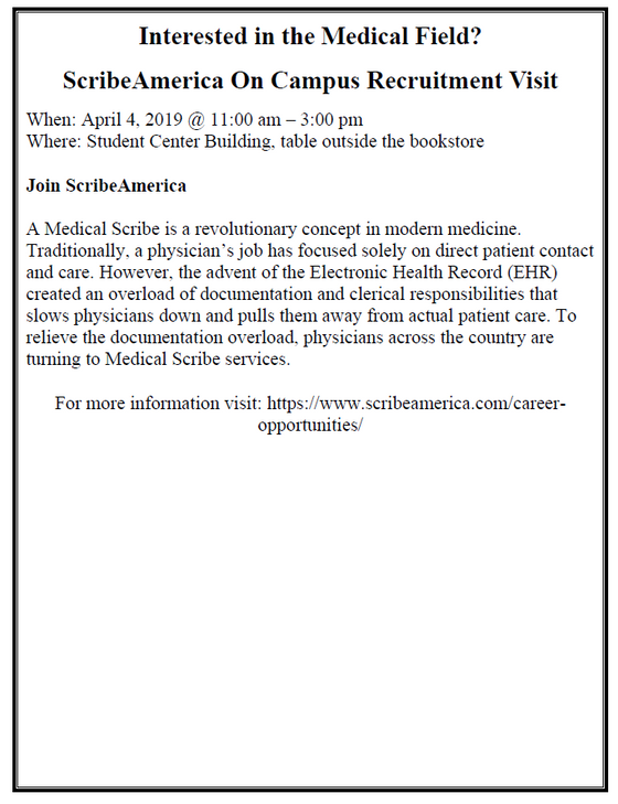 Interested in the Medical Field? ScribeAmerica Recruiting on April 4th