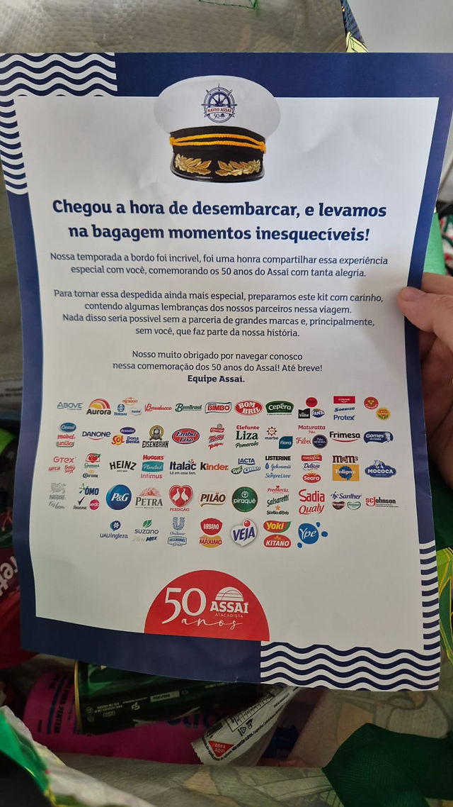 Carta de despedida da viagem que acompanhou os brindes dos patrocinadores