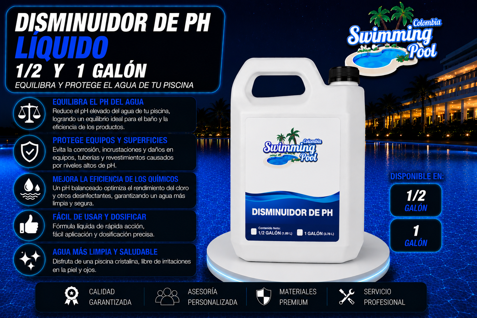 DISMINUIDOR DE PH LIQUIDO 1/2 y 1 Galón