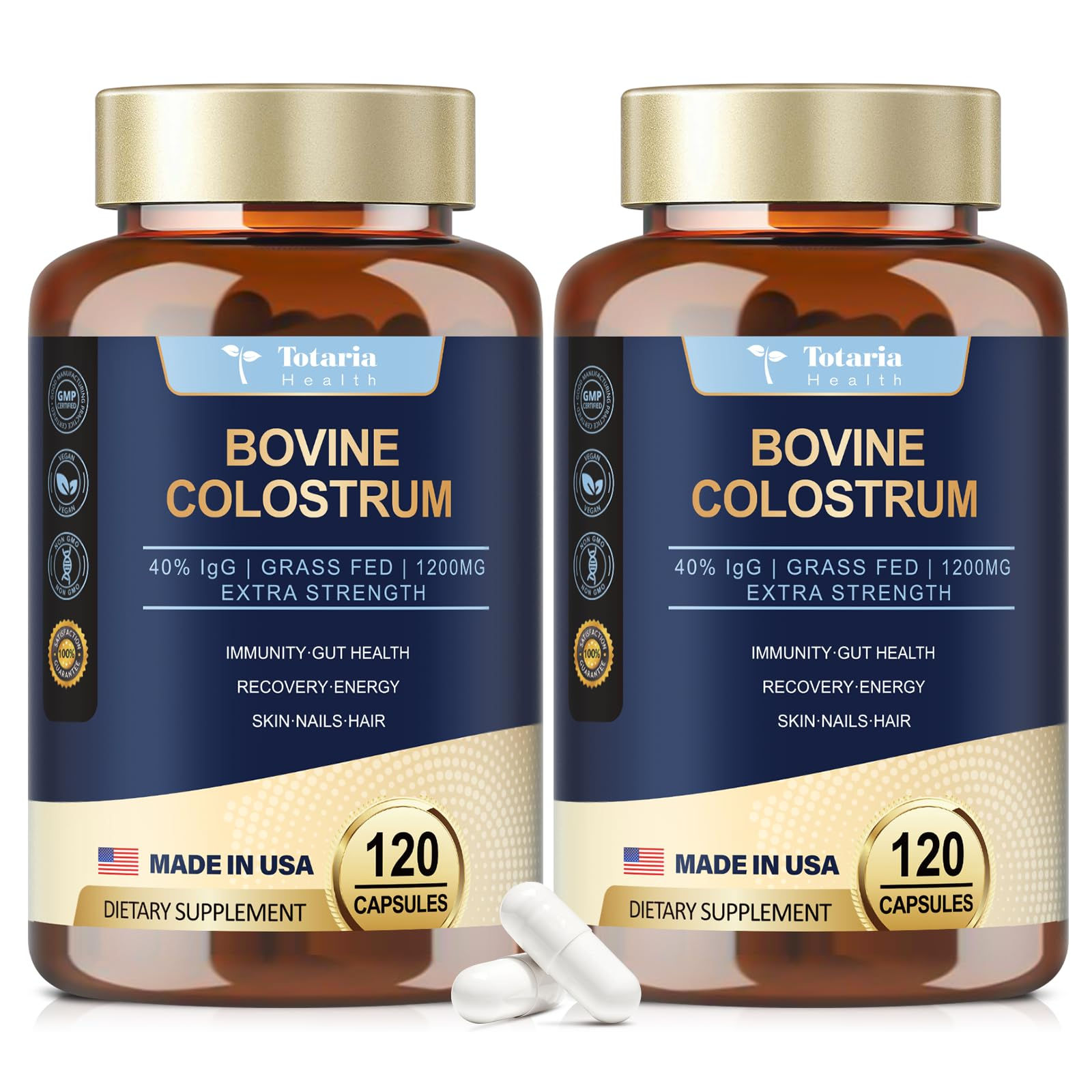 (2 Packs) Bovine Colostrum Capsules Supplement - USA Farm Grass Fed - Gut Health