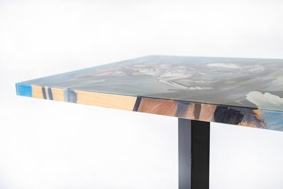 Epoxidharz Tisch BONAPARTE 60 × 60 cm handbemalt