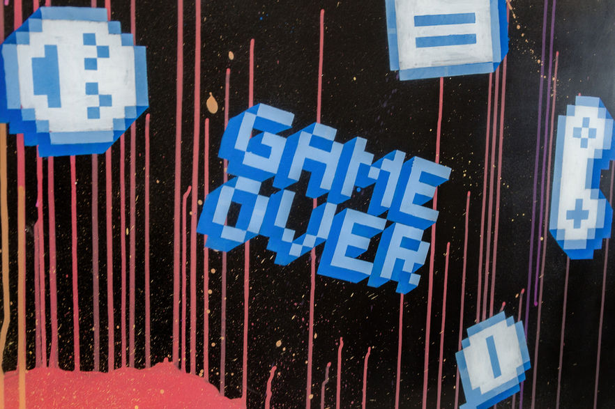 Epoxidharz Tisch GAME OVER 100 × 90 cm handbemalt