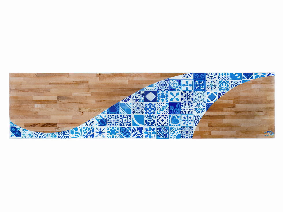 Epoxidharz Tisch AZULEJO 1 250 × 65 cm handbemalt