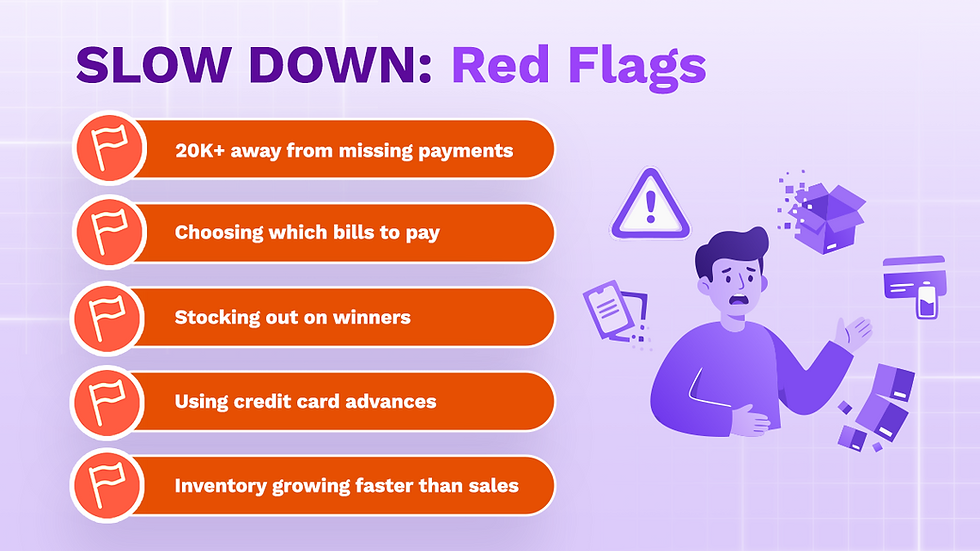 Warning signs checklist indicating when to slow Amazon business growth