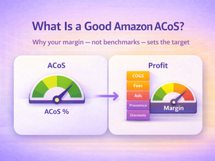 Amazon ACoS vs profit margin comparison showing why benchmarks alone do not determine advertising performance