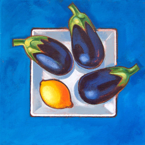 a painting of aubergines, alex nisbet,