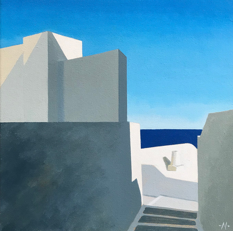 Landscape painting of Santorini, art, artist, Alex Nisbet, Scottish Artist,