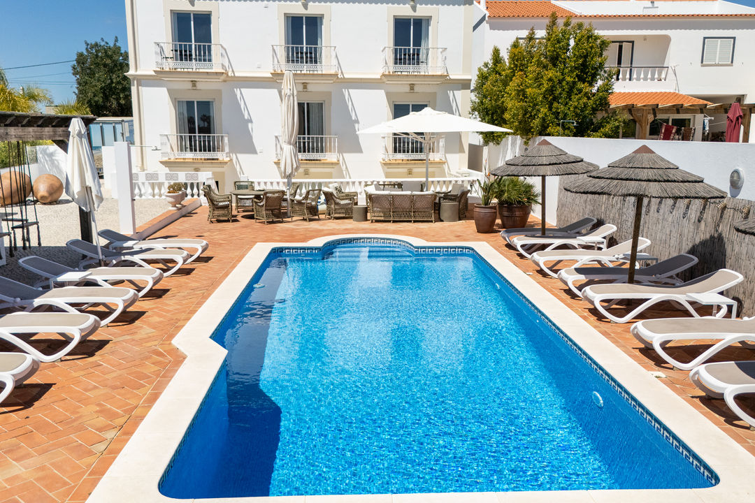 Swimming pool and terrace at a large Algarve holiday villa.