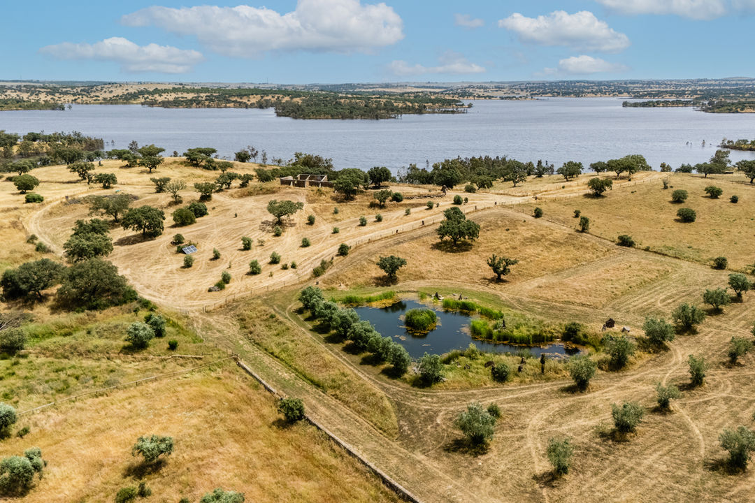 Drone view of private lakefront land in Ourique Alentejo