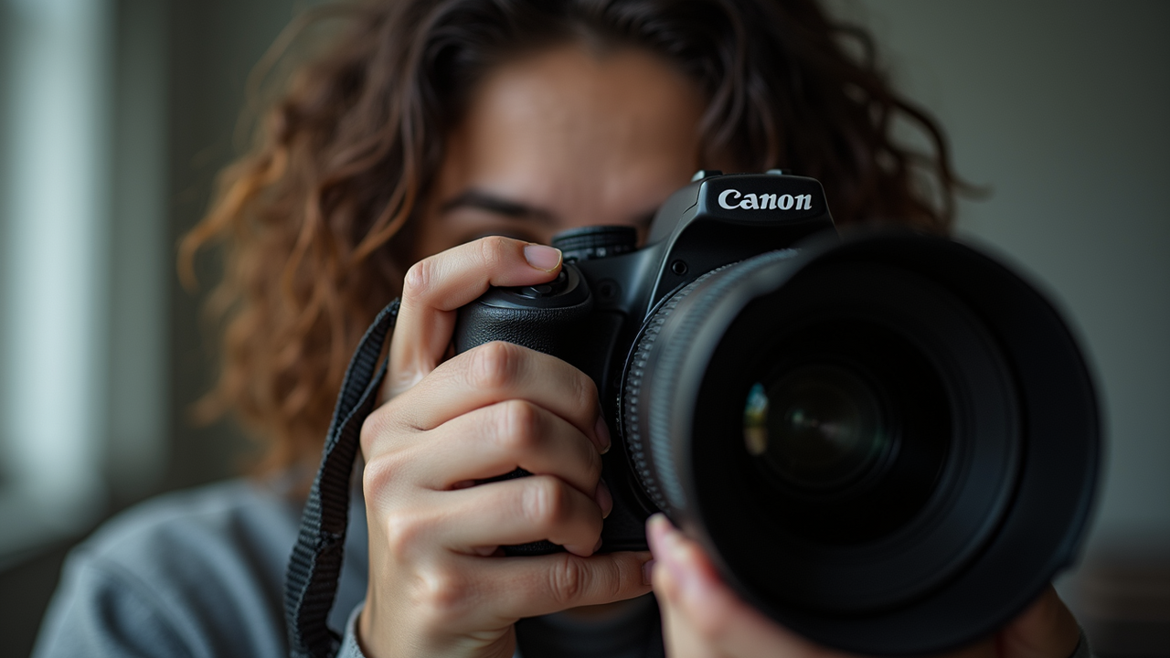 Close-up view of a photographer adjusting camera settings