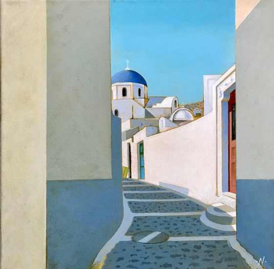 Landscape painting of Santorini, art, artist, Alex Nisbet, Scottish Artist,