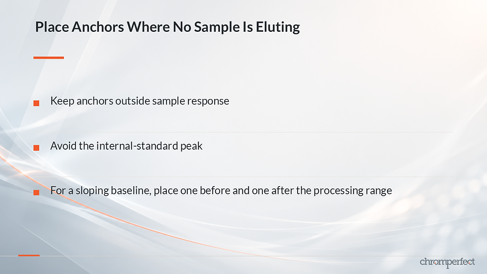Guidance for placing SEC baseline anchors before and after the processing range where no sample material is eluting.