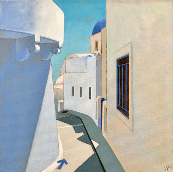 Landscape painting of Santorini, art, artist, Alex Nisbet, Scottish Artist,