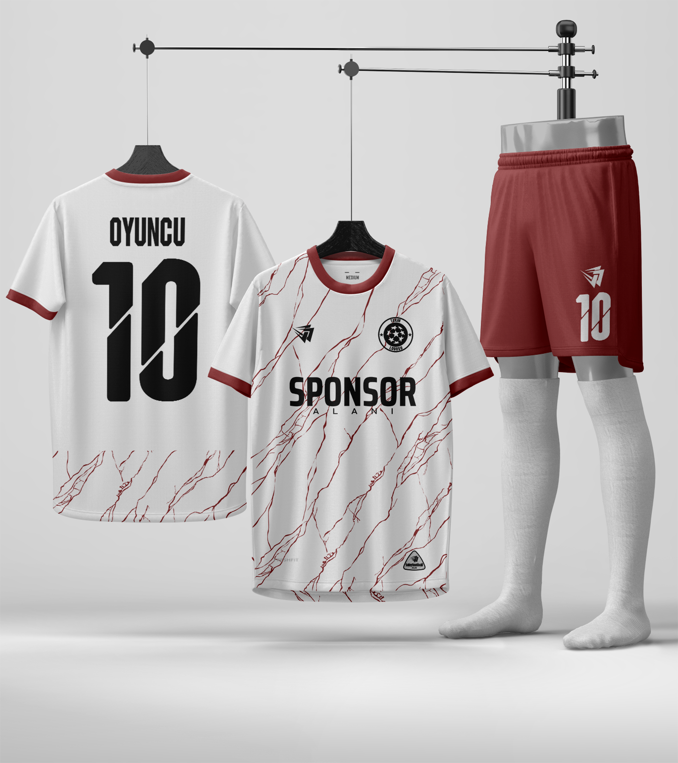 Milan Kırmızı Desenli Beyaz Halısaha Forması