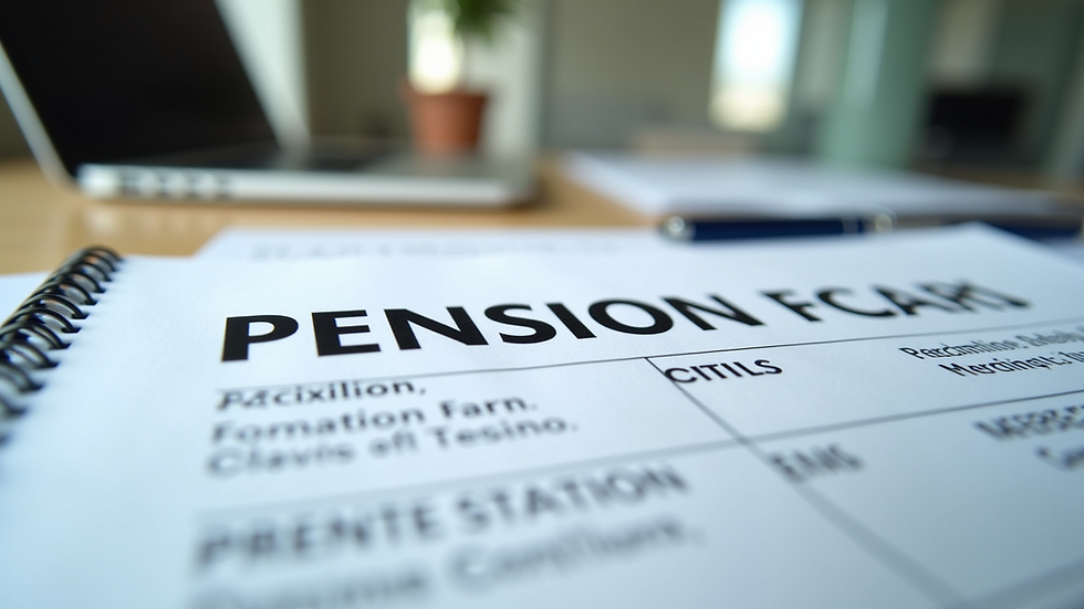 Eye-level view of a document with pension forms on a desk