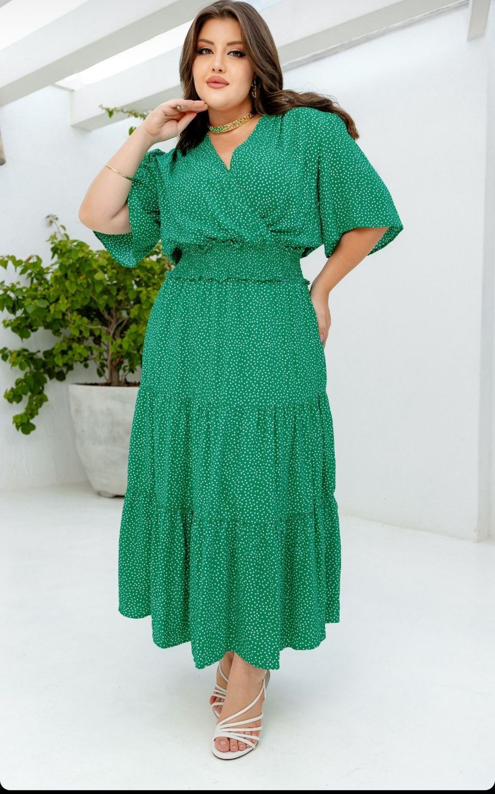 Vestido Plus Size - Verde Póa - G2