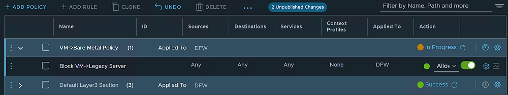 Configuring firewall rules in NSX-T screenshot