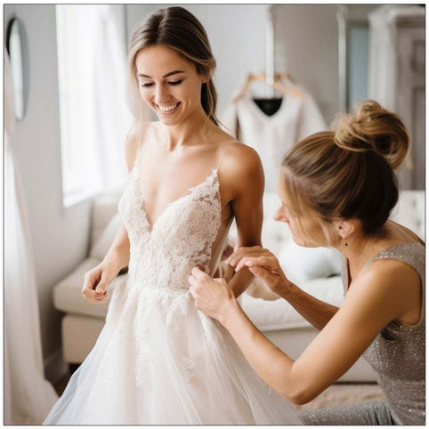 Brautkleid auf Schneiderpuppe im Atelier