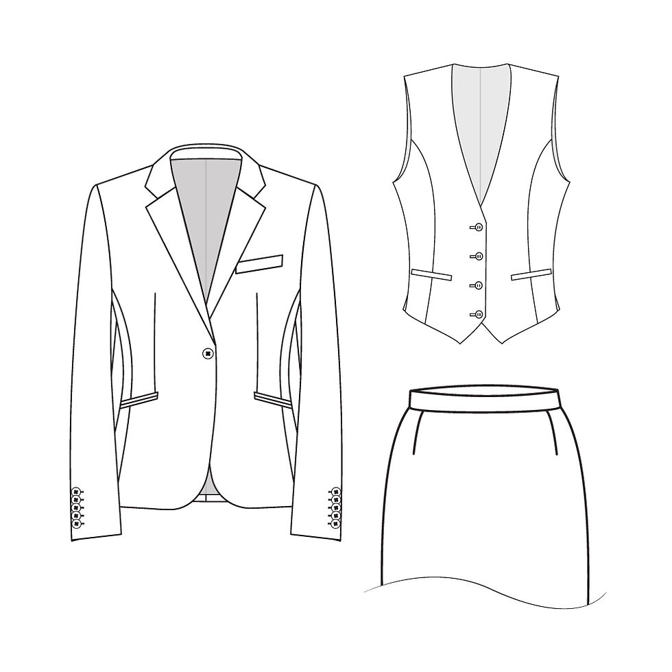 Damenkostüm dreiteilig – Blazer, Rock und Weste