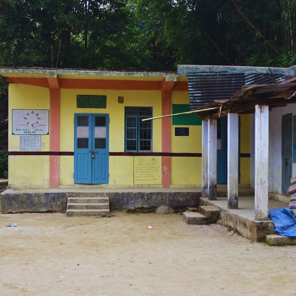 A yellow and red colored school building