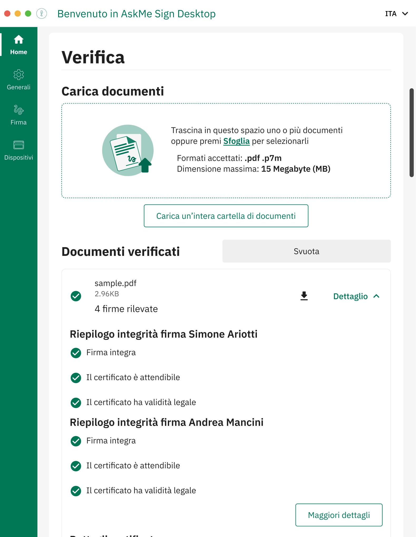 Funzionalità verifica offline