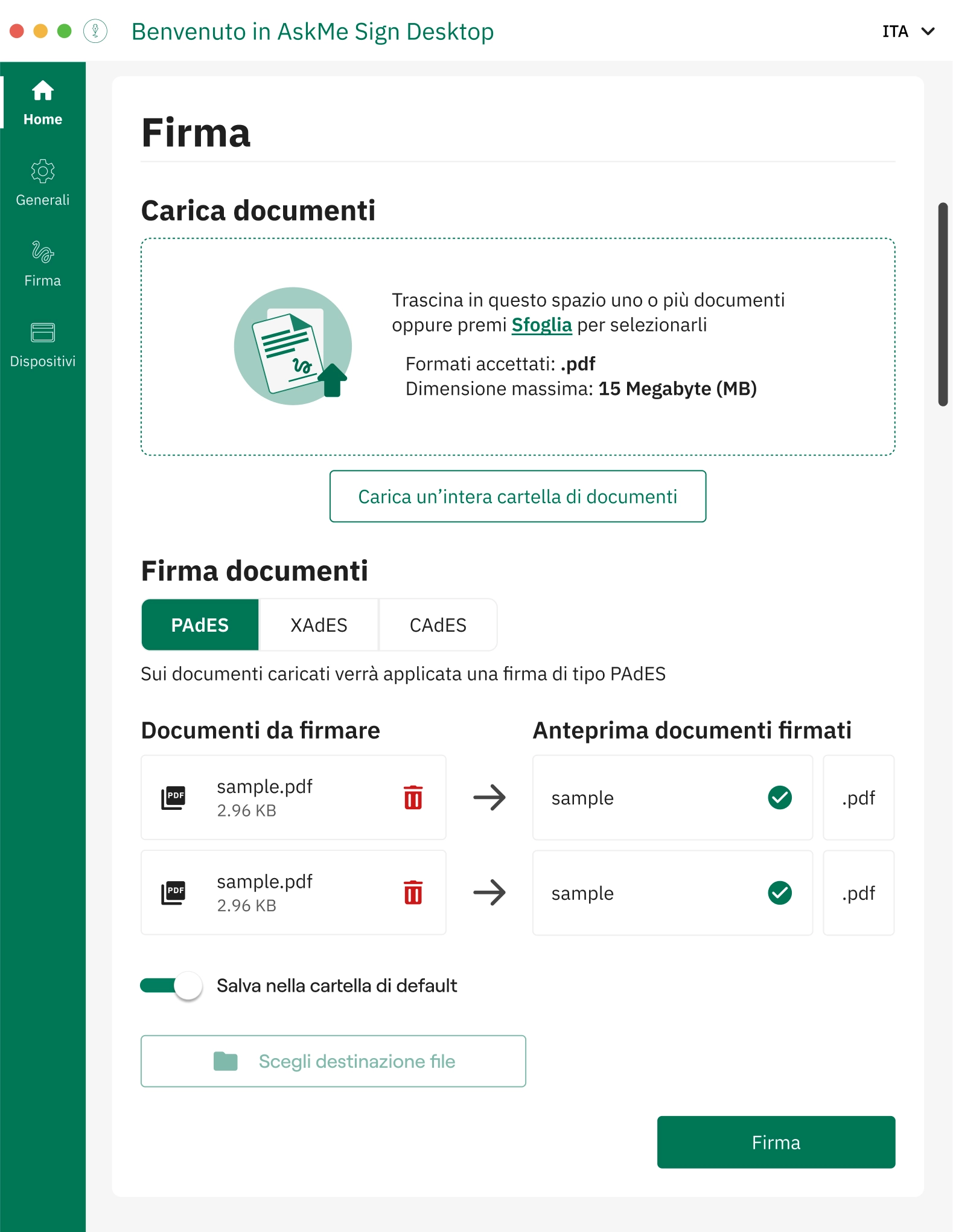 Funzionalità firma offline