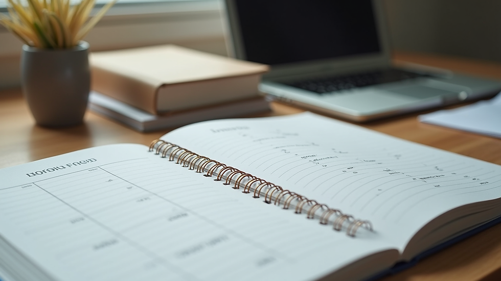 Close-up view of a desk with ADHD support books and a planner