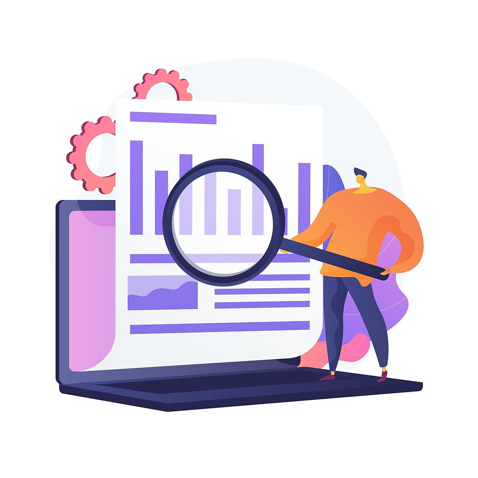 Image of a animated man holding a magnifying glass to highlight graph