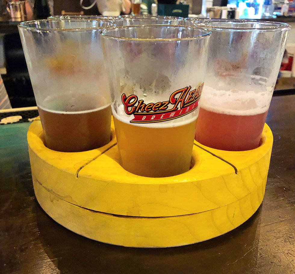 Crusin' For Booze- Wisconsin Blogger- CheezHEAD Brewing- Beer flight