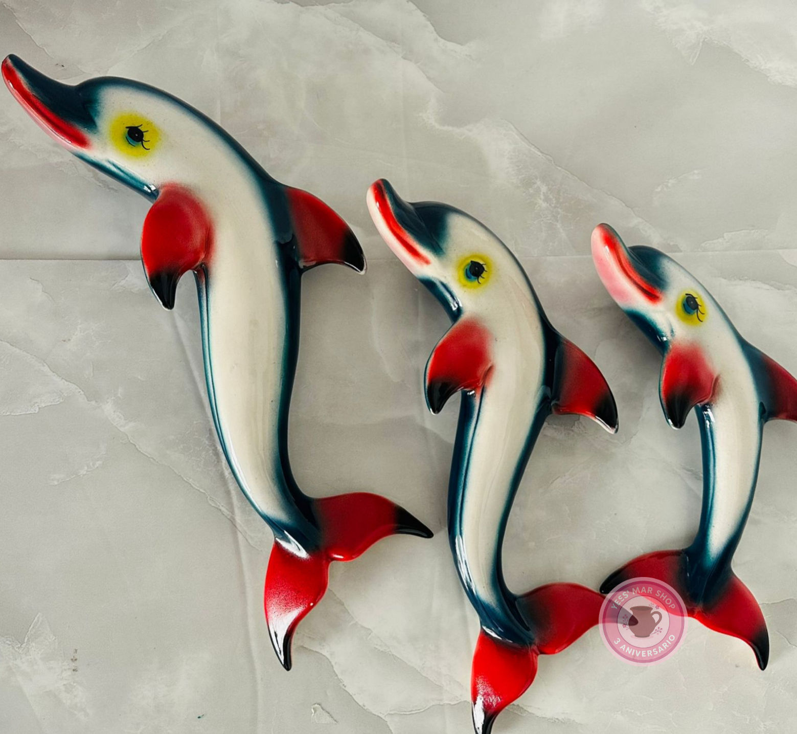 Adorno pared delfines de ceramica