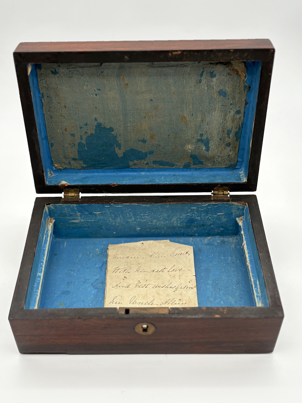 Thumbnail: A mid-Victorian rosewood veneered jewellery box, lid open and inside view