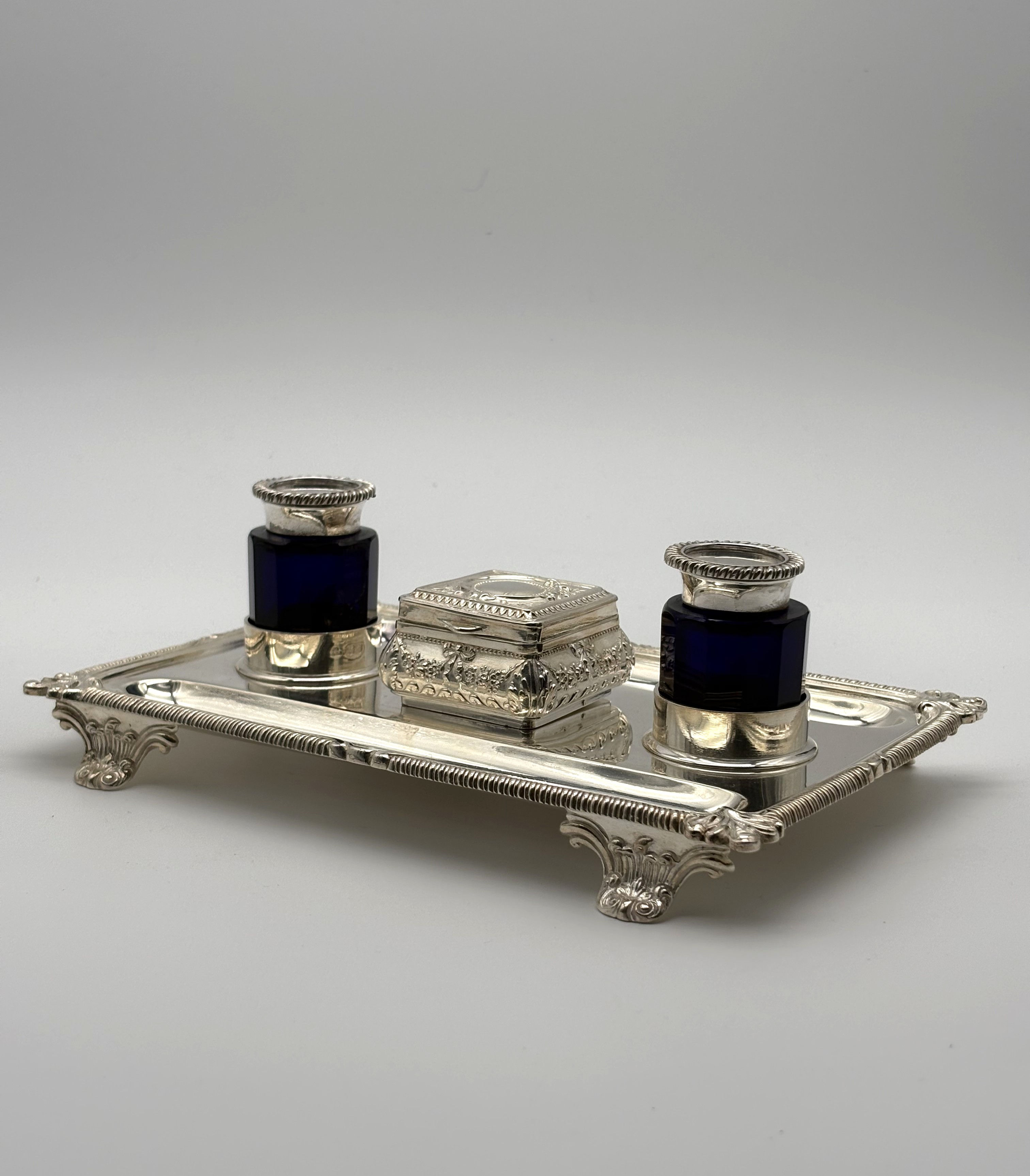 A 19th Century hallmarked silver desk standish