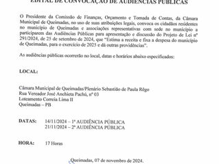 EDITAL DE CONVOCAÇÃO DE AUDIÊNCIAS PÚBLICAS