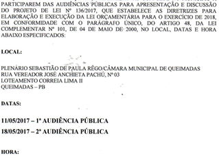 EDITAL DE CONVOCAÇÃO DE AUDIÊNCIAS PÚBLICAS