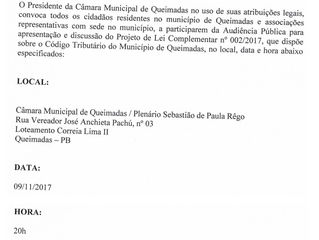 EDITAL DE CONVOCAÇÃO DE AUDIÊNCIAS PÚBLICAS
