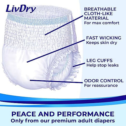 LivDry Fraldas para adultos roupa intima grande para incontinência, proteção contra vazame