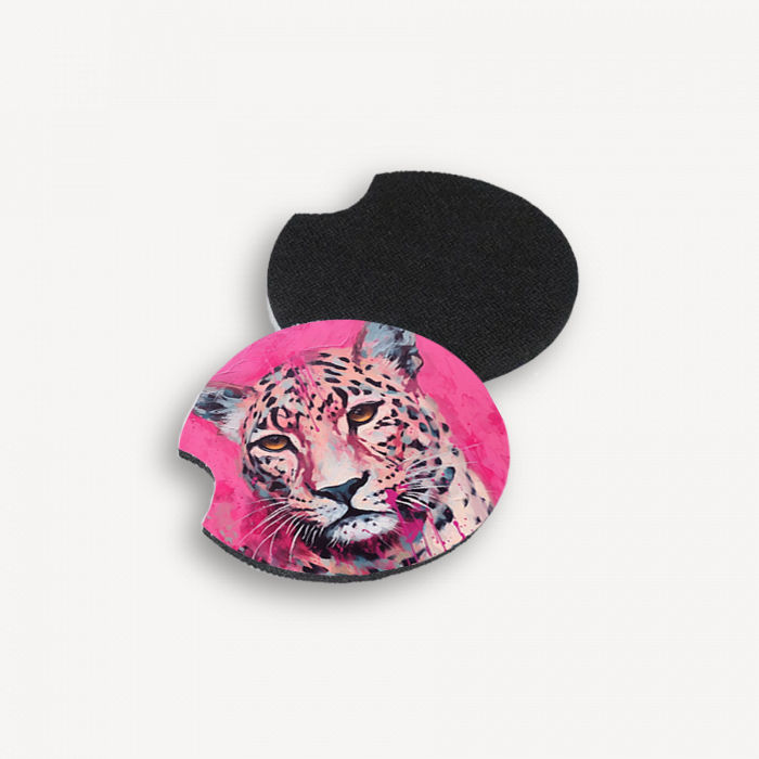 Küçük resim: Pink Leopar Tasarım Araba Bardak Altlığı