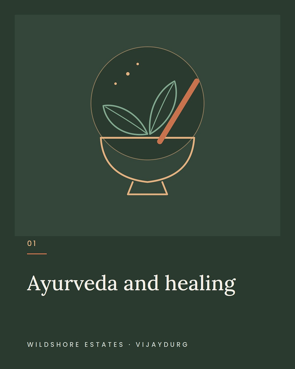 Illustration of an Ayurveda bowl with leaves and a stick