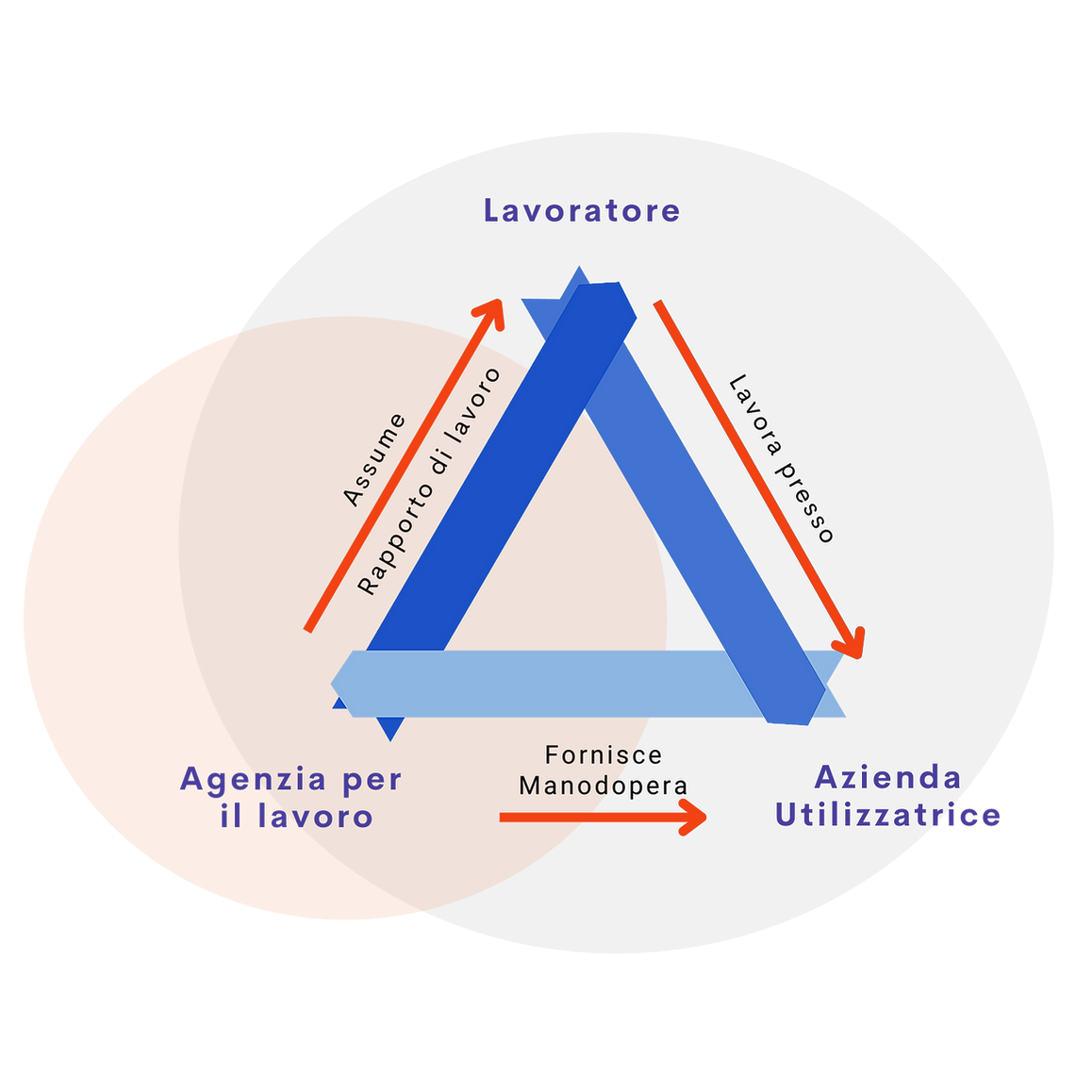 agenzia per il lavoro (somministratore) - azienda (utilizzatore) - lavoratore somministrato (presta la sua manodopera all’utilizzatore, ma è assunto e retribuito dal somministratore).