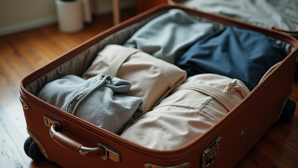 High angle view of a packed suitcase ready for travel