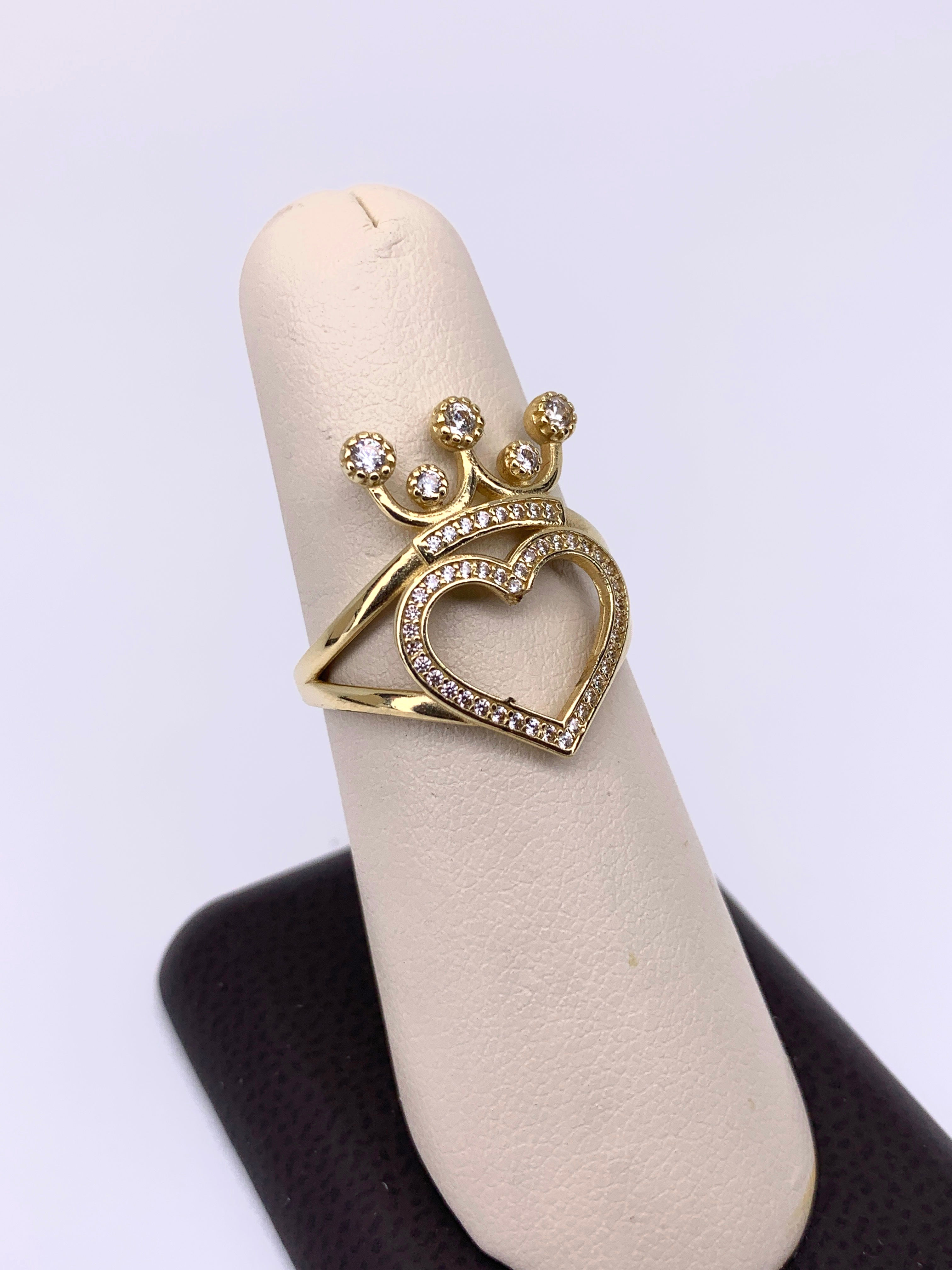 Crown and heart ring 14k, size 7 1/2