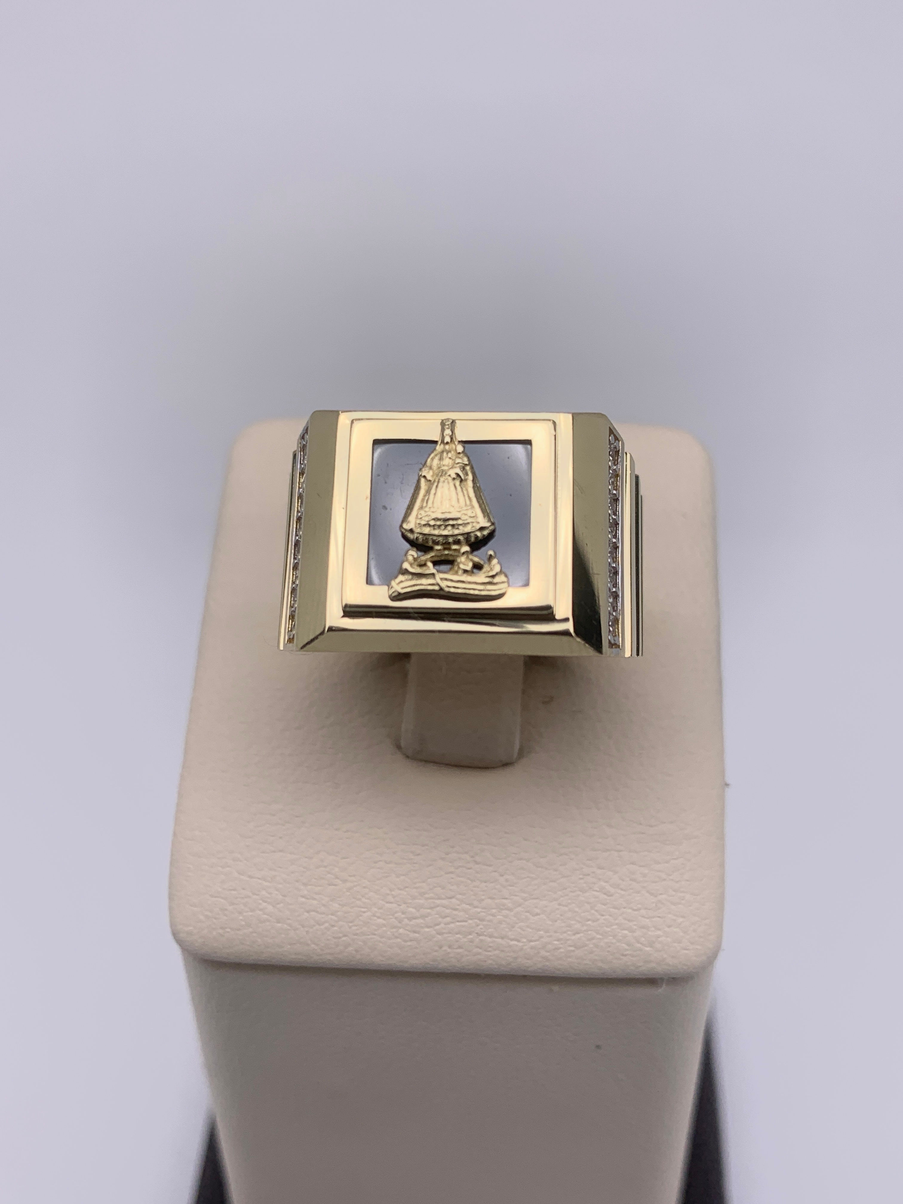 Virgen de la Caridad del cobre  ring with onix stone 14k, size 10 